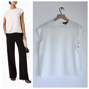 NEW Theory 100% Silk Ivory Cap Sleeve Shell Top in Silk Georgette Size Small